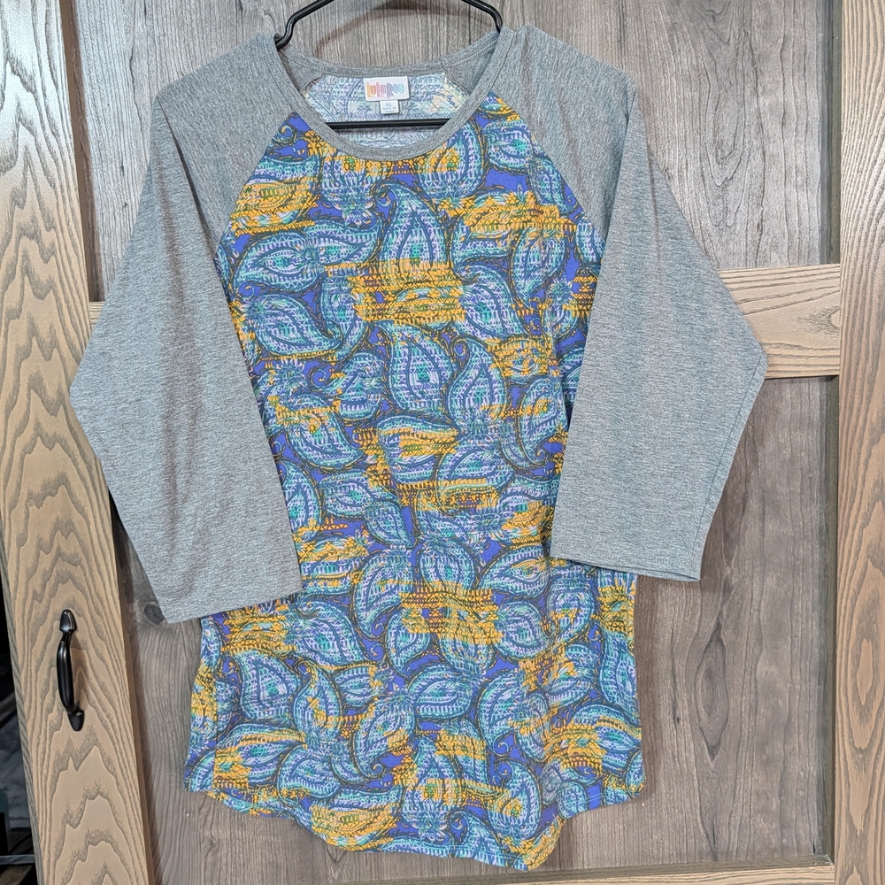 LuLaRoe Multicolor Paisley Top with Gray Trim